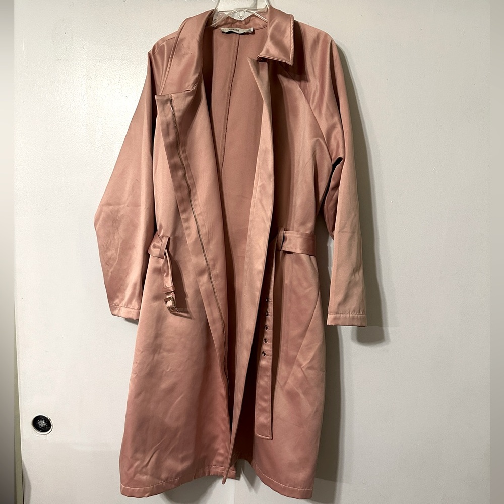 Soft, Baby Pink Satin Trench Coat